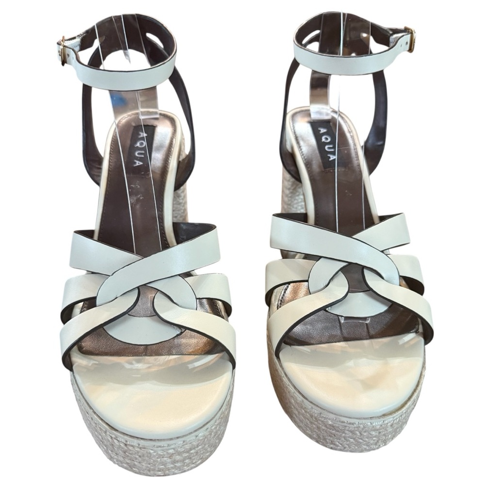 Aqua Gyen Ankle Strap Espadrille Platform Sandals Bone Leather Size 10 - Picture 3 of 10